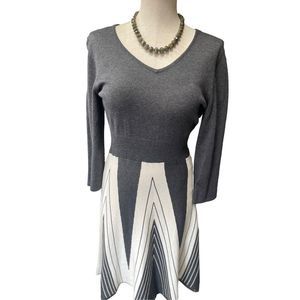 Spense Woman’s Size Large Charcoal & Ivory Long Sleeve Sweater Dress EUC